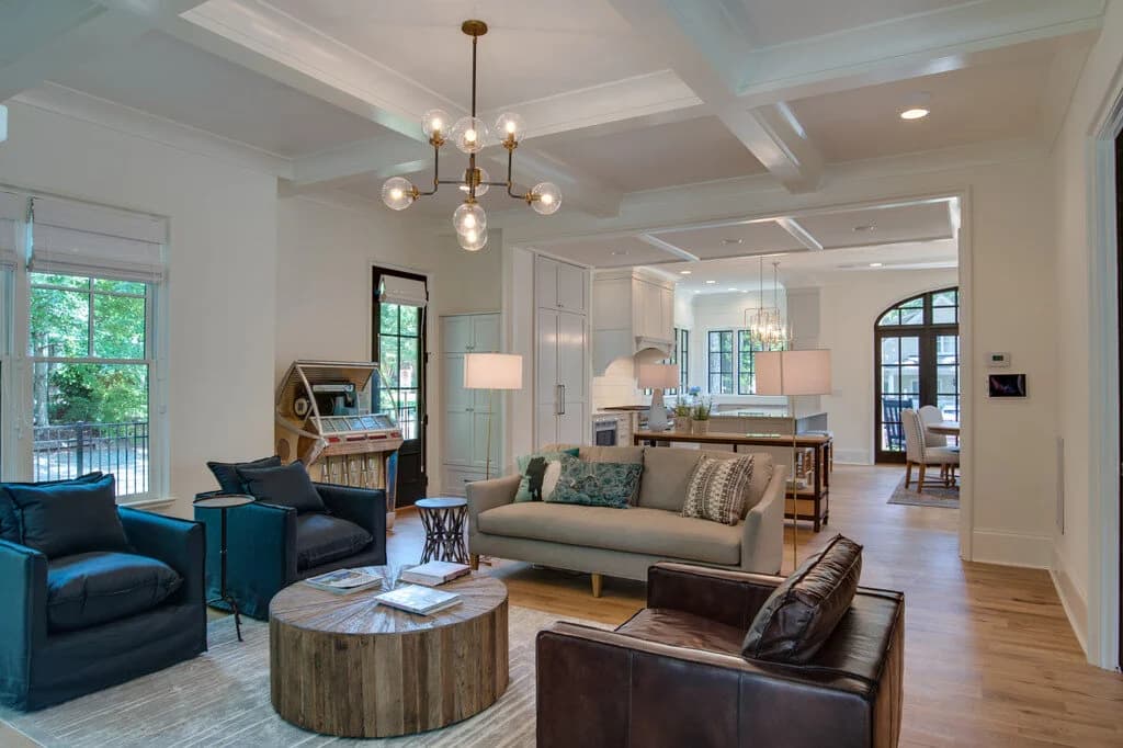 Bay Street I kitchen and living area — Royal Building Group custom home, Charlotte, NC