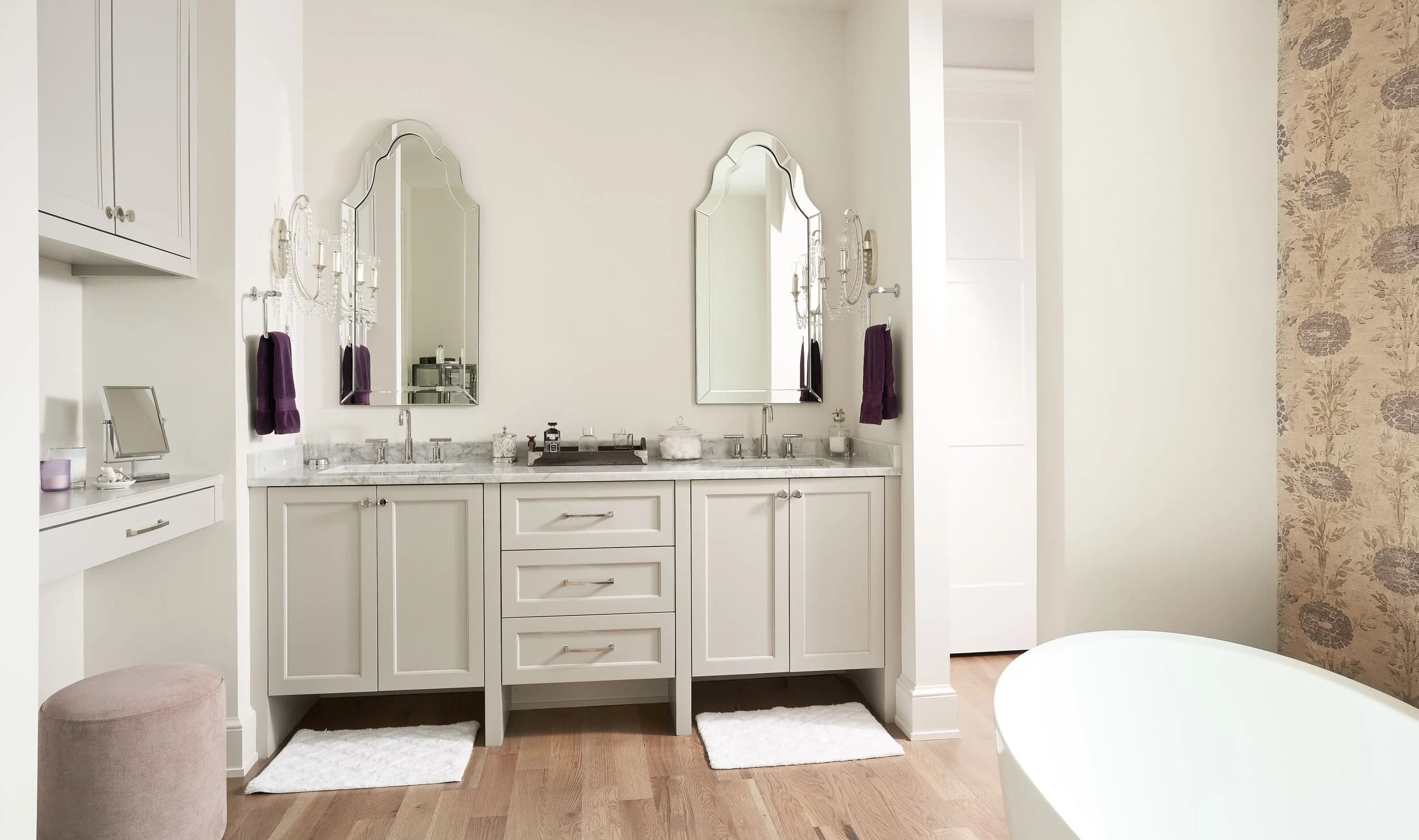 Beverly Drive bedroom and bathroom — luxury custom home in Charlotte, NC