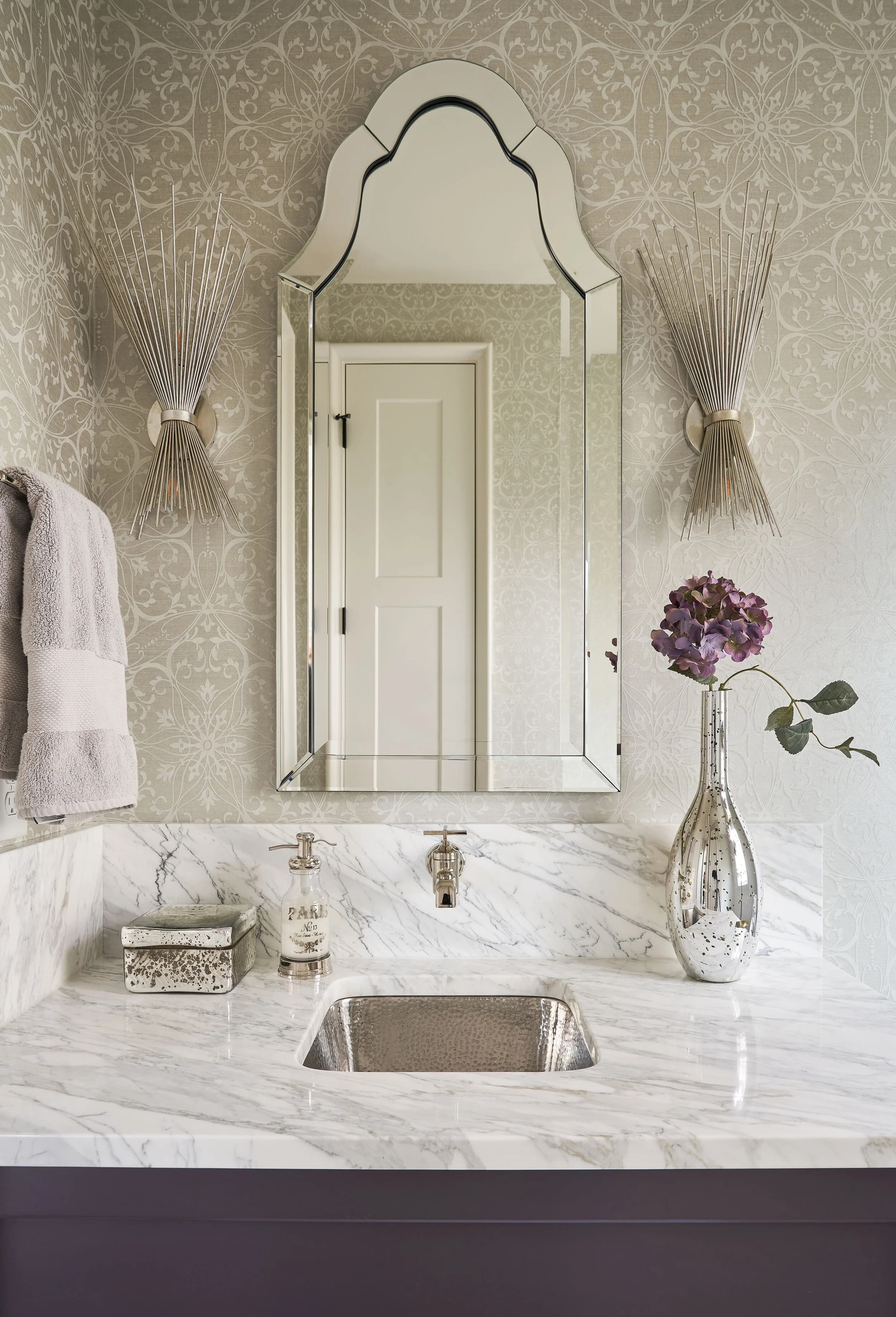 Beverly Drive bedroom and bathroom — luxury custom home in Charlotte, NC