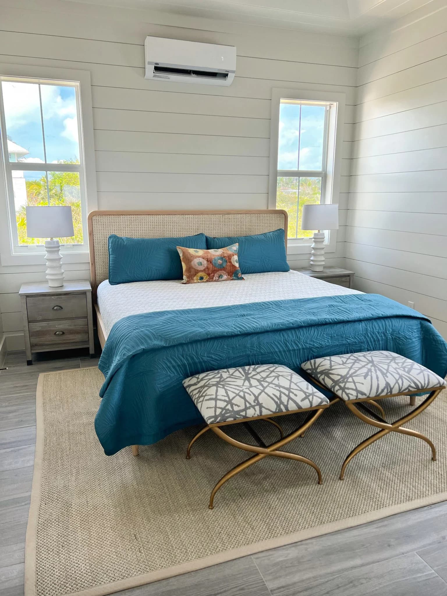 Elbow Cay bedroom and bathroom — luxury custom home in Bahamas
