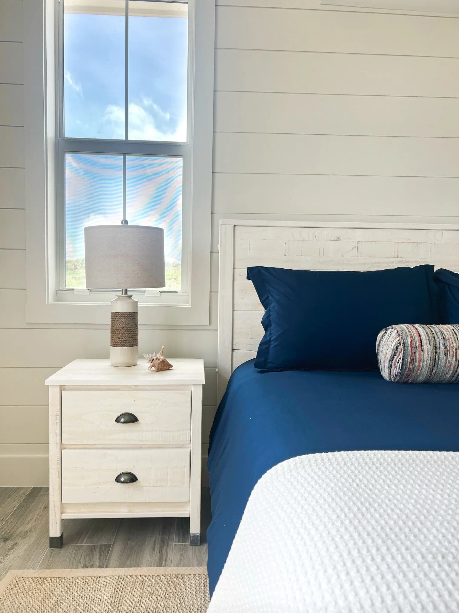 Elbow Cay bedroom and bathroom — luxury custom home in Bahamas