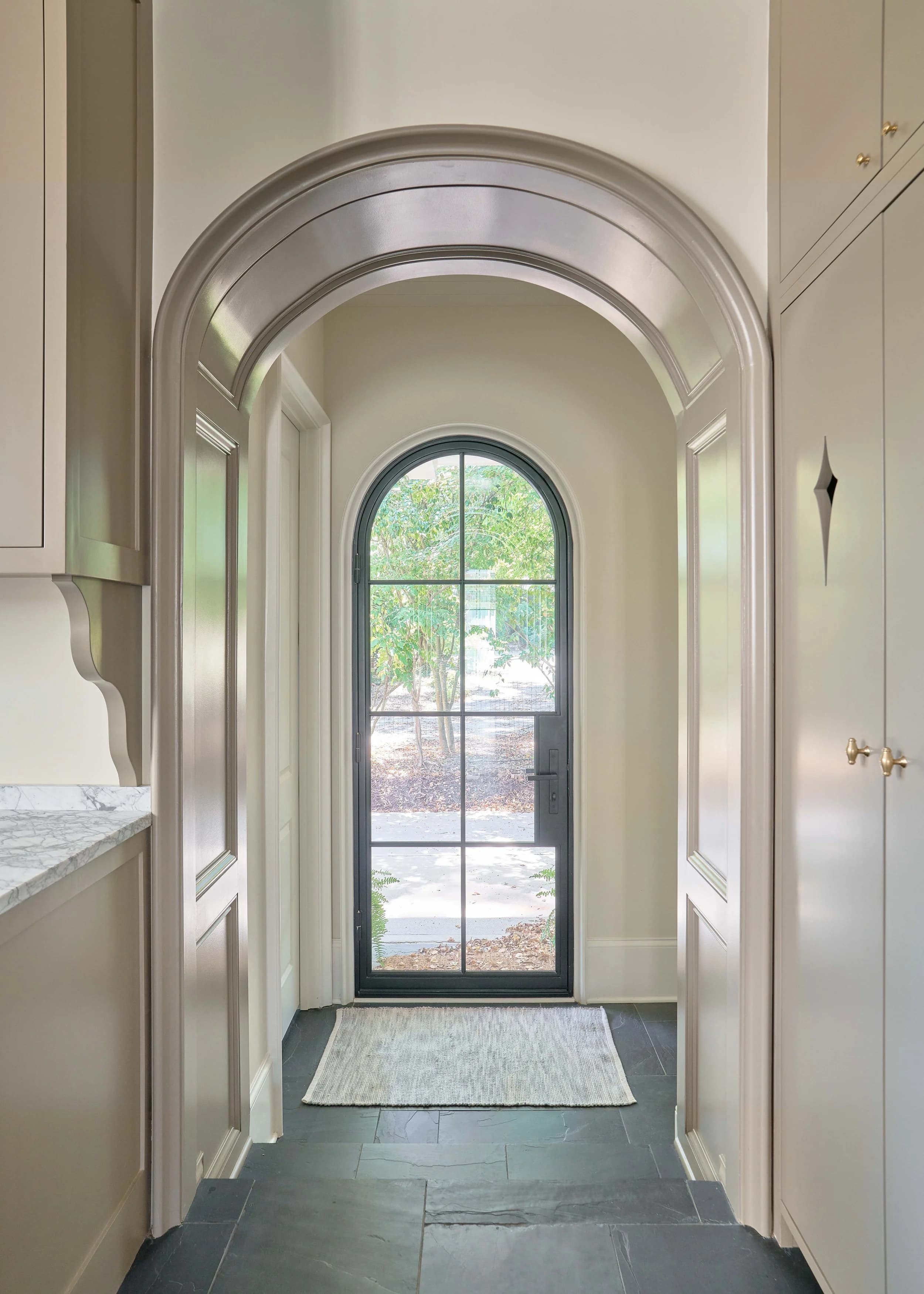 Queens Road bedroom and bathroom — luxury custom home in Charlotte, NC