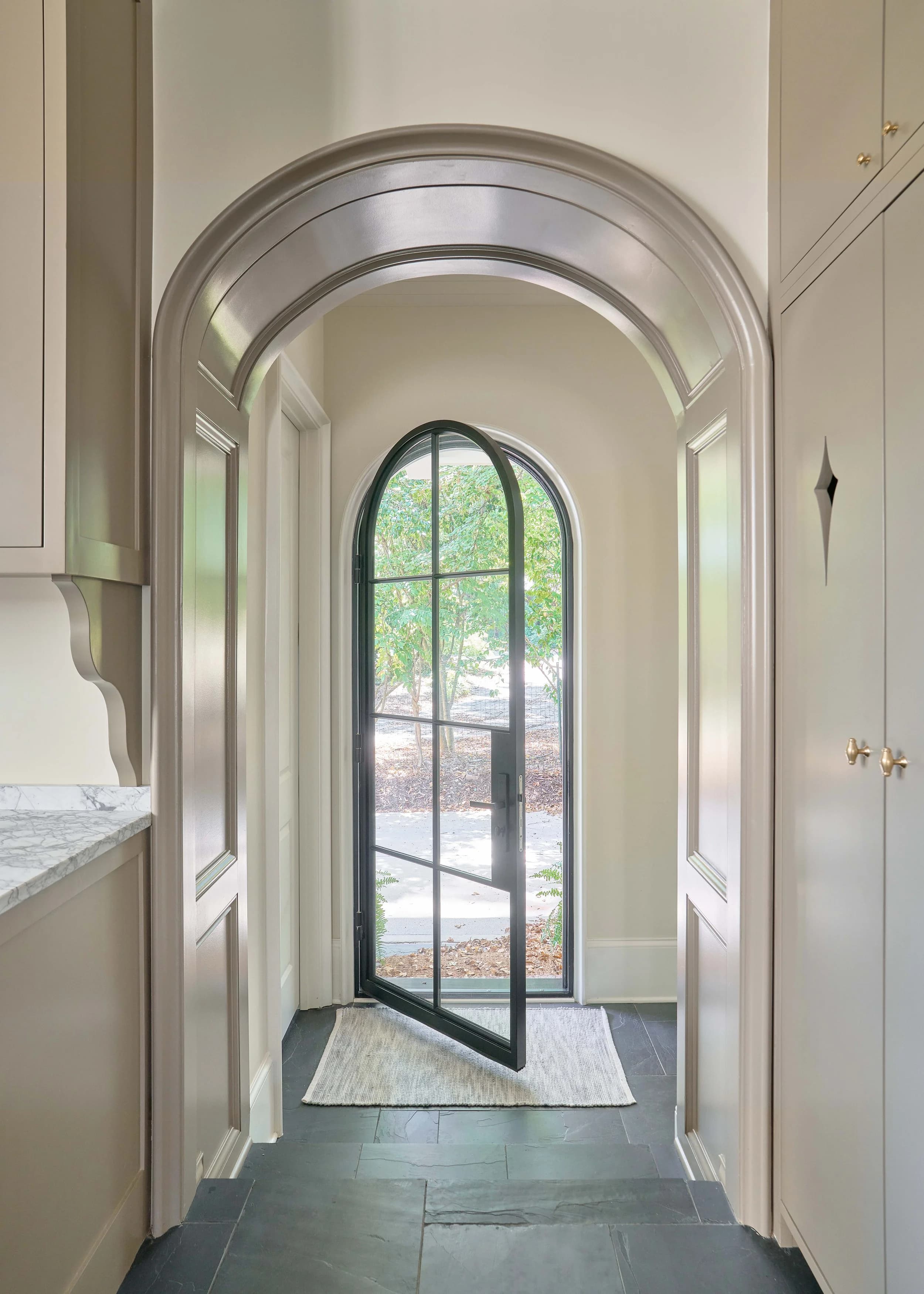 Queens Road bedroom and bathroom — luxury custom home in Charlotte, NC