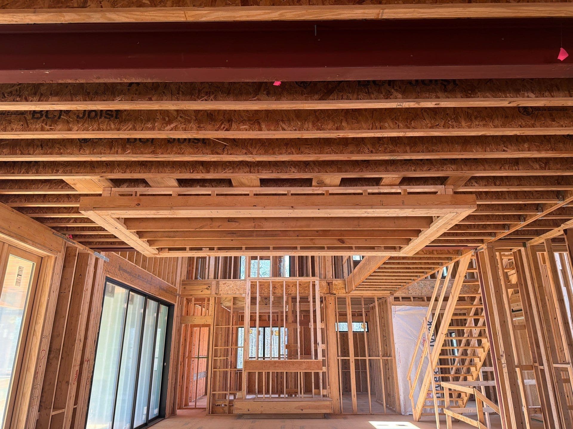1107 Vision Path steel beam and floor joist system — structural engineering of a Royal Building Group custom home, Concord NC