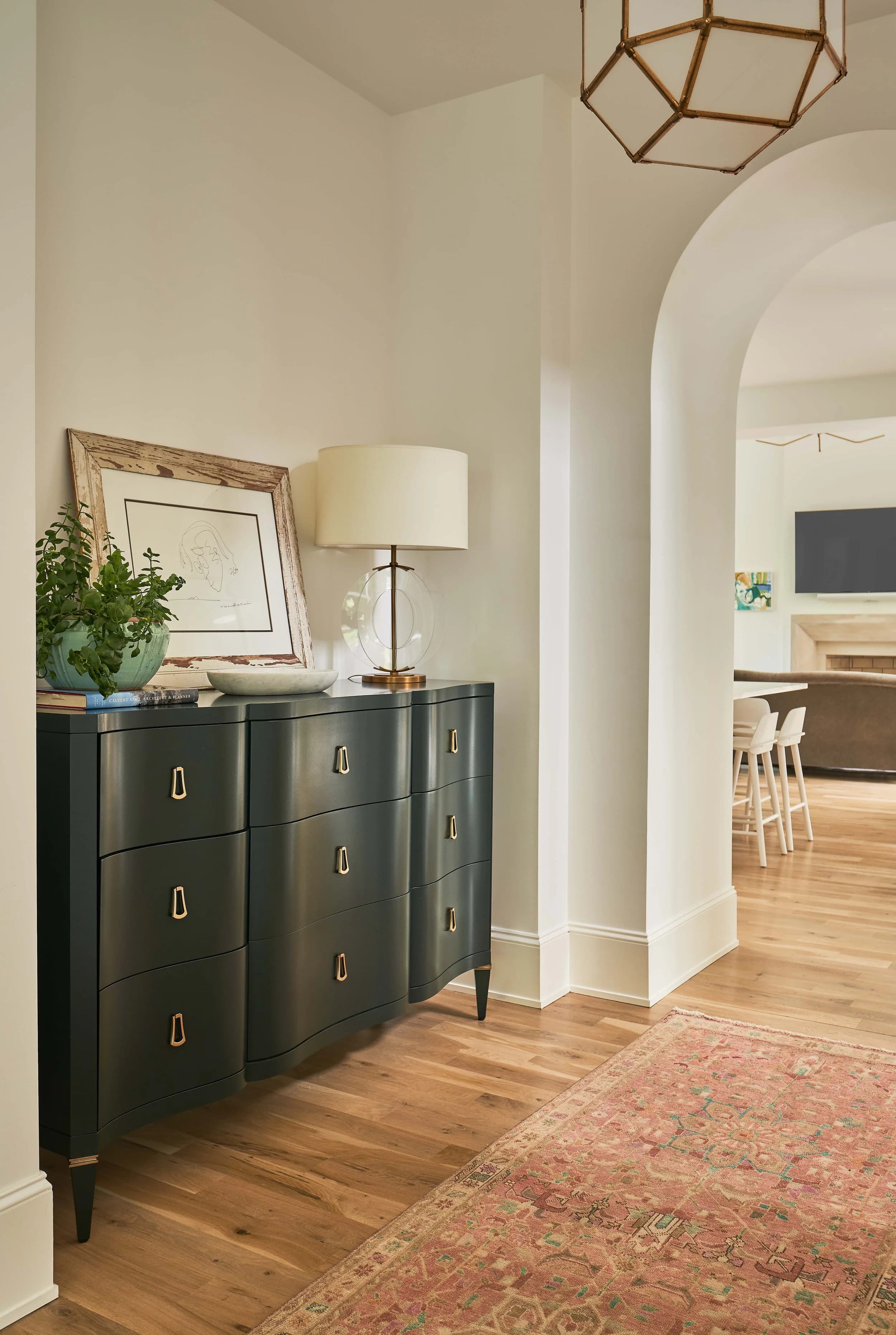 Winter kitchen and living area — Royal Building Group custom home, Charlotte, NC