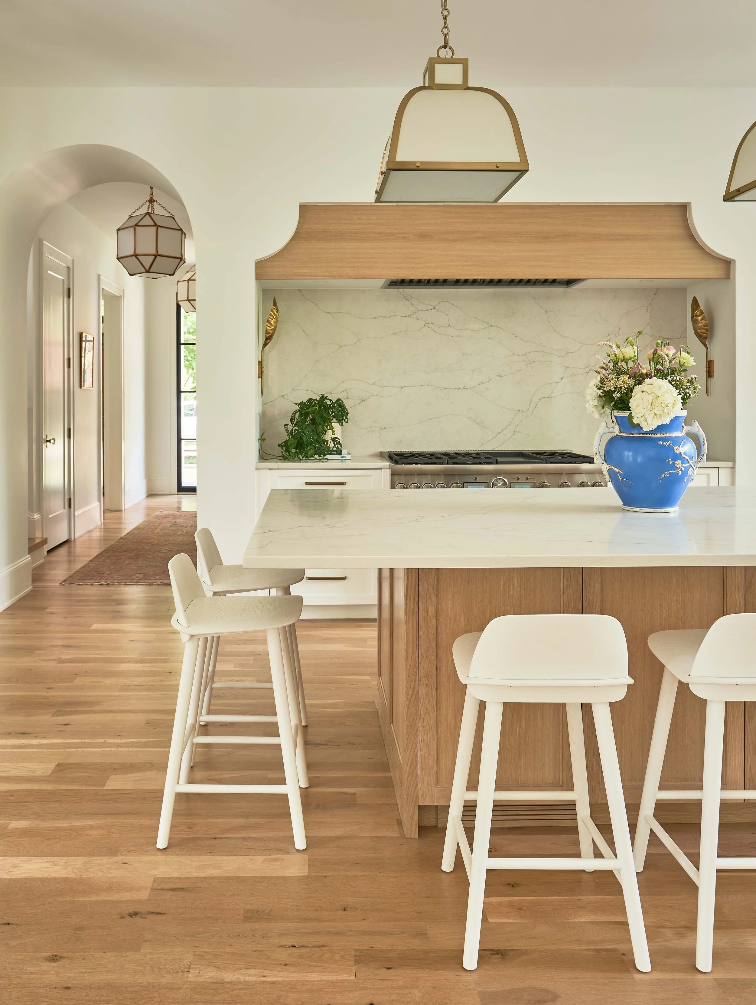 Winter kitchen and living area — Royal Building Group custom home, Charlotte, NC