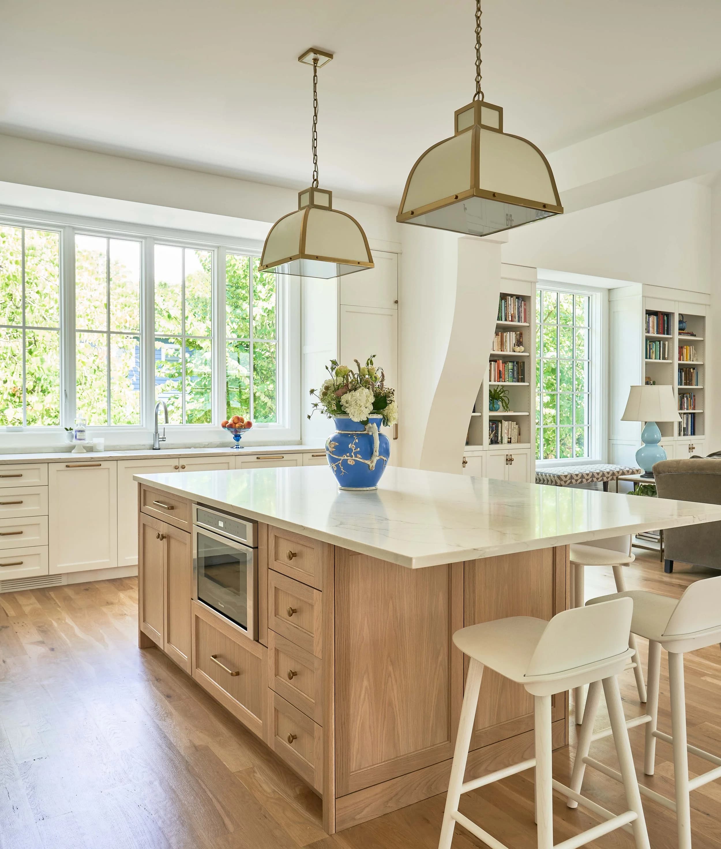 Winter kitchen and living area — Royal Building Group custom home, Charlotte, NC