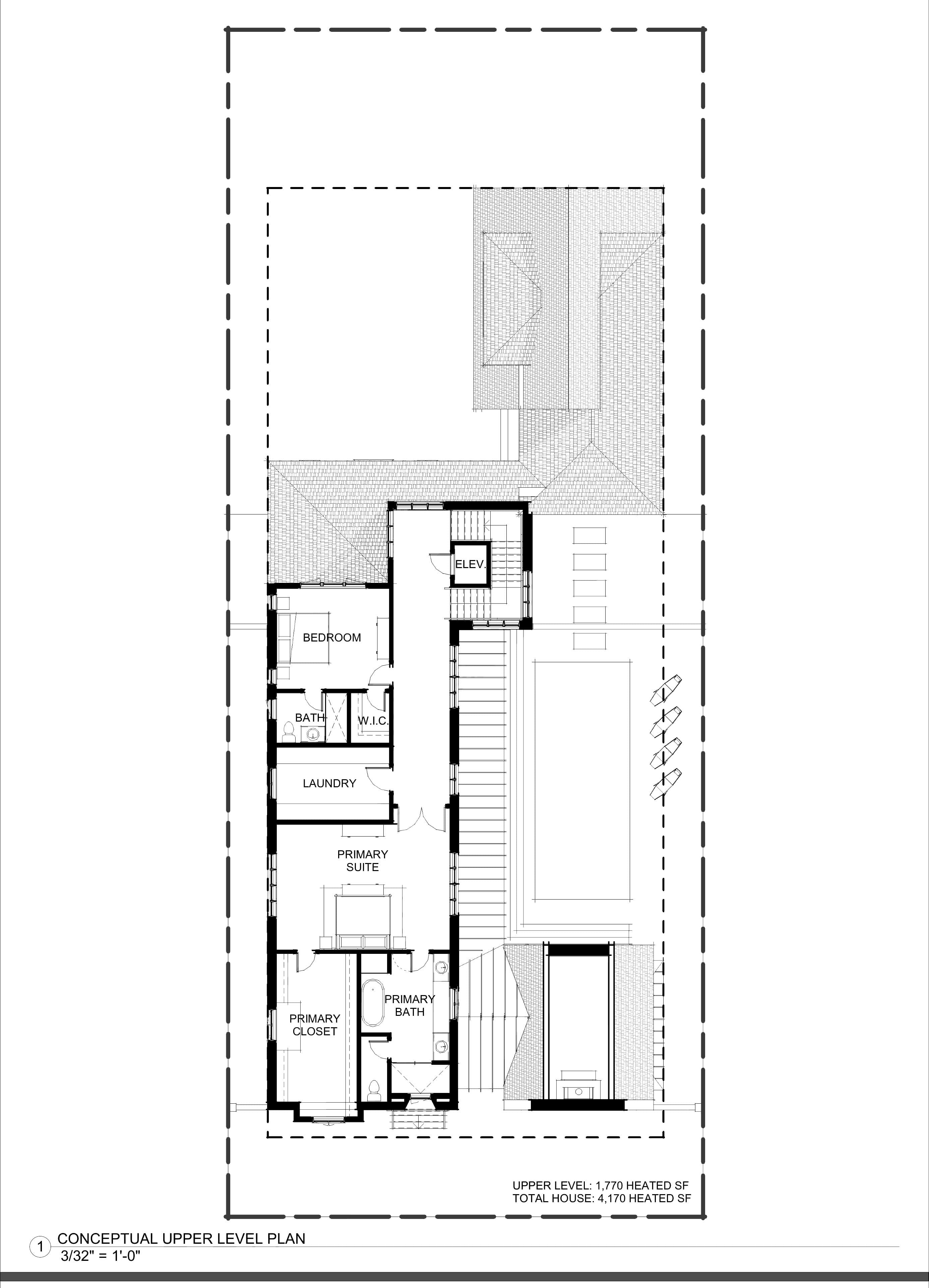 Upper-level floor plan of Plan Two — primary suite with bath and closet, an additional bedroom, and laundry